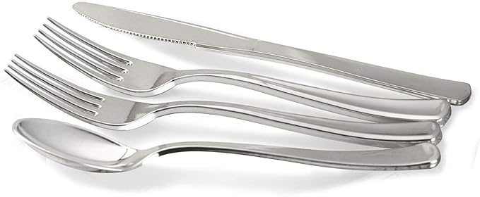 " OCCASIONS " 320pcs set (40 Guests)-Extra Heavyweight Vintage Wedding Disposable/Reusable Plastic Plates (40 x 11'' + 40 x 8.25'')+Silverware+12oz Cups+Napkins (Chateau Collection White)