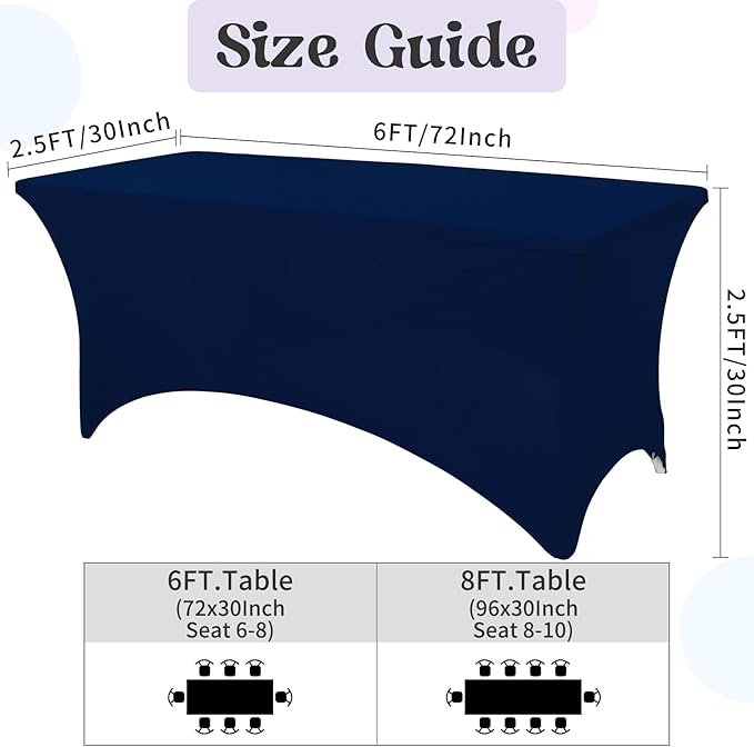 HAISIWLKJ 6 Pack Table Cloth 6ft Navy Blue Tablecloths for Rectangle Folding Table Spandex Fitted Stretch Cover Wrinkle Resistant Washable Protector for Party, Wedding, Banquet, Festival.