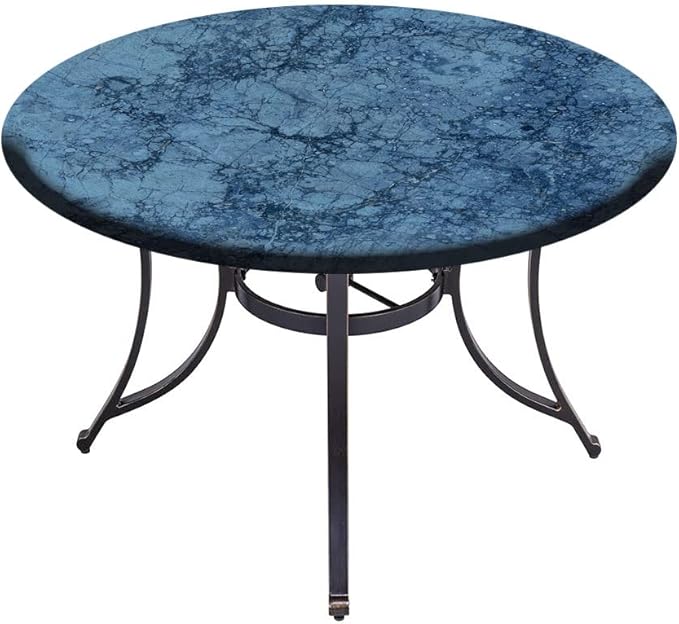 Round Tablecloth, Marble Tablecloth for Side Table, Abstract Crack Pattern, Fit Round Tables 44inch Diameter, Buffet Table/Parties/Holiday Dinner, Blue