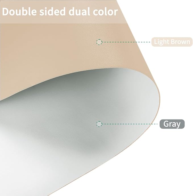 Round Table Pad, 1.8mm Thick, 30 Inch Diameter Leather Table Cover and Protector, Light Brown+Gray