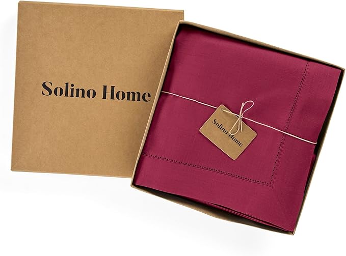Solino Home Beet Linen Tablecloth 60 x 90 Inch - 100% Pure Linen Hemstitch Table Cloth for Rectangle Tables - Classic Hemstitch, Machine Washable Tablecloth for Valentines, Winter, Easter