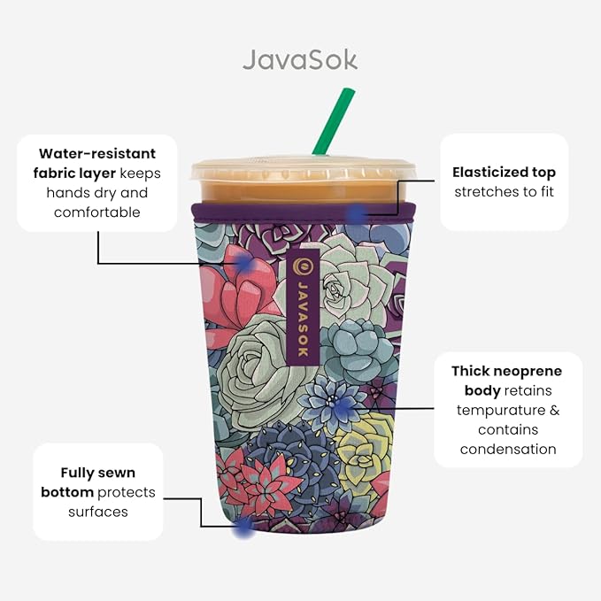 Sok It JavaSok Iced Coffee & Cold Soda Insulated Neoprene Cup Sleeve (Reyn Spooner Kia Orana, Large: 30-32oz)