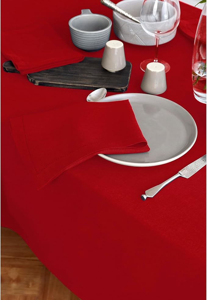 Solino Home Linen Red Tablecloth 70 x 120 Inch - 100% Pure Linen Rectangular Tablecloth - Machine Washable Table Cloth for Valentines, Winter - Sonoma