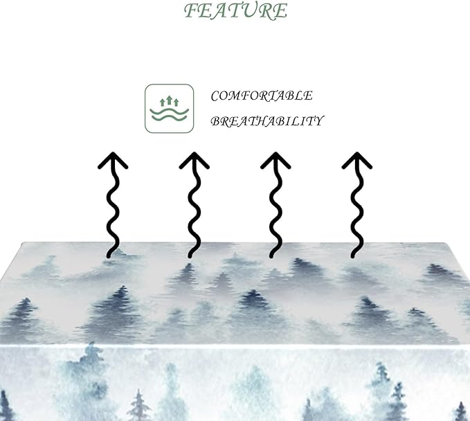 54x78 Inch Nordic Winter Nature Rectangle Tablecloth Misty Foggy Pine Trees Forest Table Cloth Waterproof Stain Resistant Table Cover for Kitchen Dining Picnic BBQ Home Holiday Party
