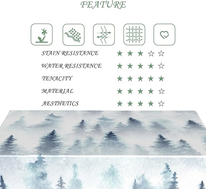60x102 Inch Nordic Winter Nature Rectangle Tablecloth Misty Foggy Pine Trees Forest Table Cloth Waterproof Stain Resistant Table Cover for Kitchen Dining Picnic Home Holiday Christmas Party