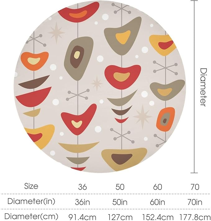 Retro Mid Century Round Tablecloth, Abstract Rustic Colorful Geometric Print Tablecloth for Home Party Dining Room Kitchen Decor 36Inch(90cm)