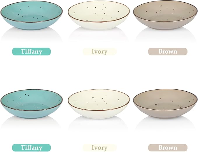 Esfour 8 Inch Porcelain Pasta Bowl, 23.6 Ounce Salad Bowls, Microwave & Dishwasher Safe, Sturdy & Stackable, Set of 6 Ceramic Bowl Plate Set, Wide Shallow Salad Bowls, Natural Assorted Colors