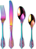 Vintage Colorful Silverware Flatware Set for 6, European Classic Style 24 Pieces Stainless Steel Tableware Cutlery Set,Fine Kitchen Utensils for Wedding Restaurant Hotel Christmas