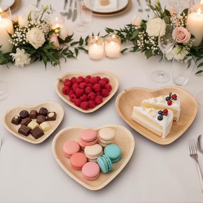 Charity Leaf Disposable Palm Leaf 6" Heart Plates (50 pieces) Bamboo Like Serving Platters, Disposable Boards, Eco-Friendly Dinnerware For Weddings, Catering, Events