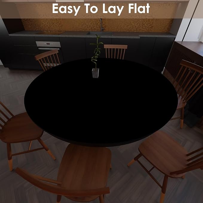 Round Table Cover - 1.8mm Thick,Dia.25 Inch Waterproof & Easy to Clean Protects Table Surfaces Conceals Scratches & Flaws for Coffee Tables & Dining Tables(Black+Black Dia.25Inch)