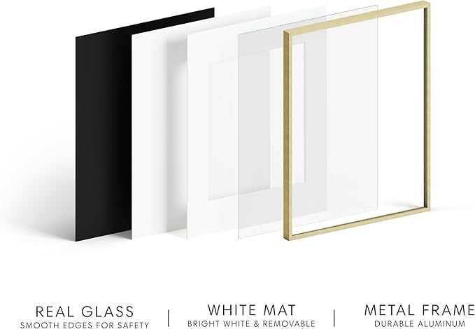 HAUS AND HUES 11x17 Picture Frame with Real Glass & Gold Premium-Grade Metal Matted to 8x12 - Aluminum 11x17 Picture Frame - Includes Hanging Kit - Ideal for Home, Office (11x17 in, Gold)