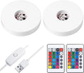 2 Pcs Light LED Base Wood LED Display Base for Glass Art Valentine Decor Crystal Acrylic Resin, 16 Colored USB Light with Remote Wooden Round Lamp Stand for 3D Crystal Ball Room Home Decor(White)