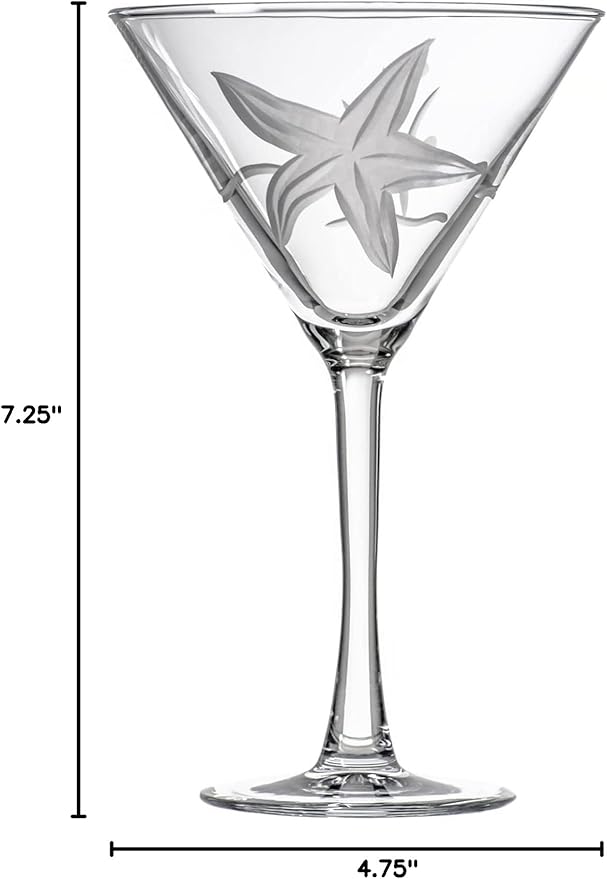 Rolf Glass Starfish Martini Glass 10 Ounce | Set of 2 Stemmed Martini Glasses | Lead-Free Crystal Glass | Diamond-Wheel Etched Coastal Glassware | Made in the USA