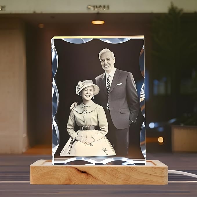 Rectangle LED Light Base with Timer & Adjustable Brightness - Wood Display Stand for Glass Art,Crystal Display,6 inch