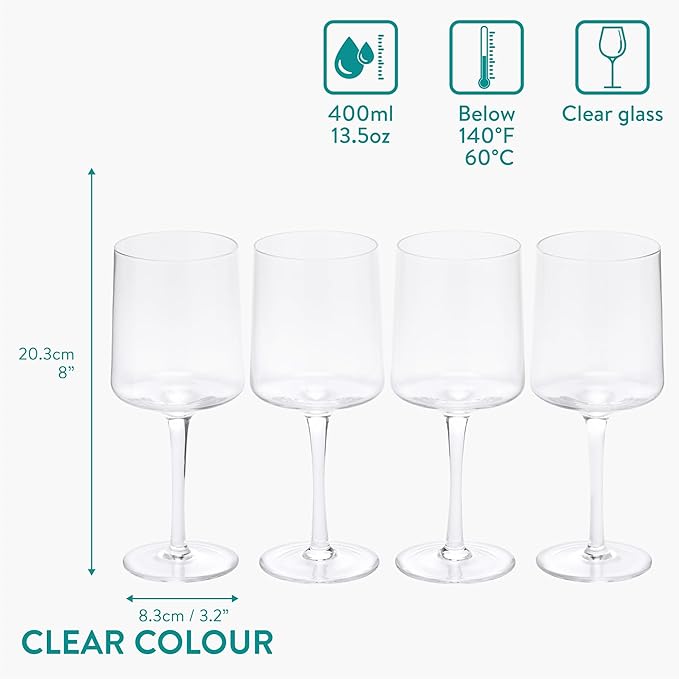 Navaris Clear Wine Glasses - Set of 4 - Transparent Wine Glasses with Stems - Stylish Design Glassware for Serving Wine, Cocktails, Dessert