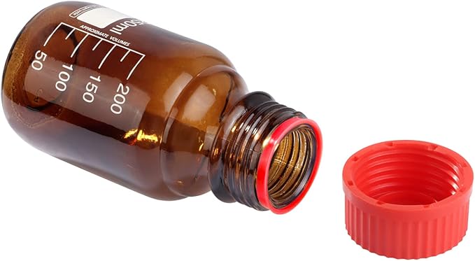 10 Pieces Amber Glass 250 mL Graduated Round Lab Reagent Media/Storage Bottle With GL45 Red Screw Cap