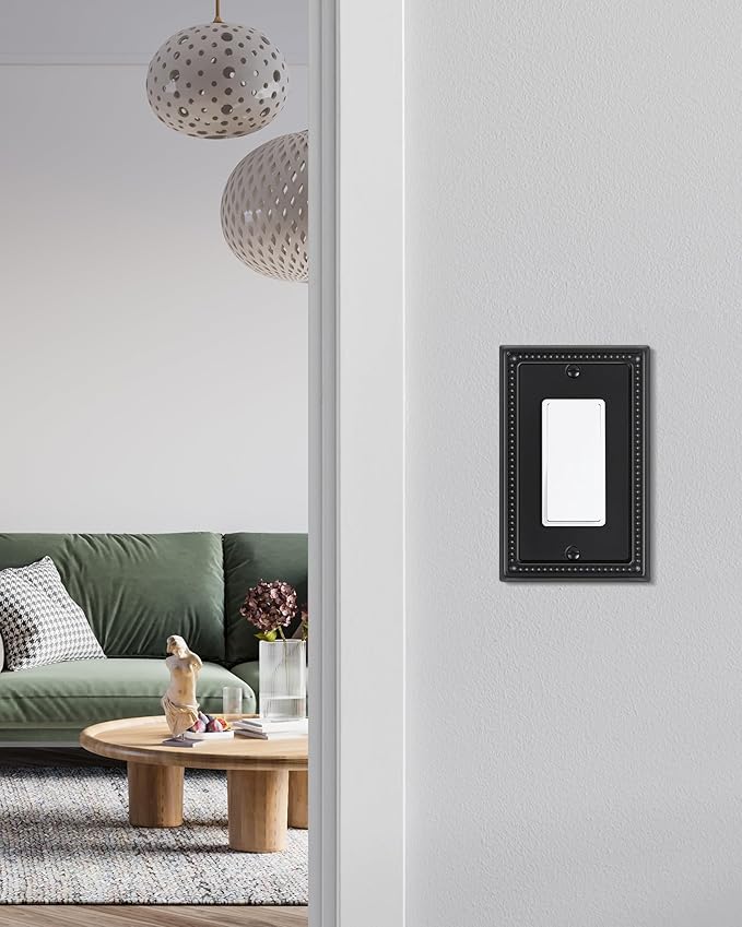4-Pack Decorator Outlet Cover Plate, Pearls Decorative Switch Plates and Outlet Covers, Black Metal Wall Plates for Electrical Outlets, Receptacle, GFCI Outlet, Dimmer Switch