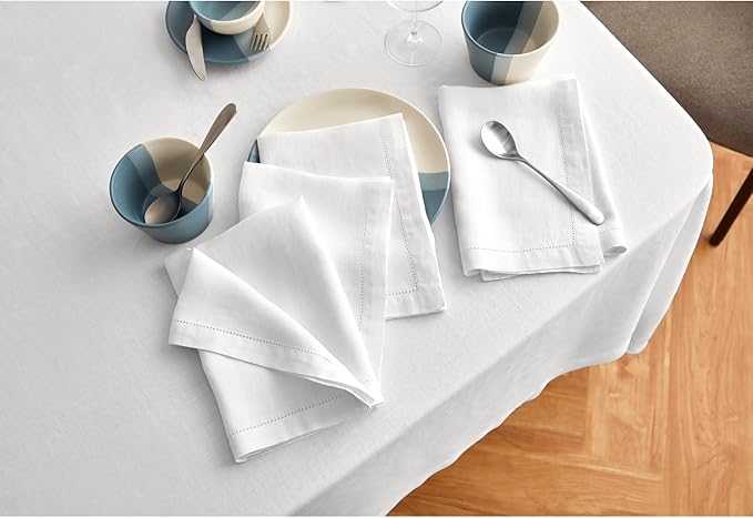 Solino Home White Linen Tablecloth 70 x 120 Inch - 100% Pure Linen Table Cloth for Rectangle Tables - Sonoma, Machine Washable Tablecloth for Winter, Valentines, Spring, Easter