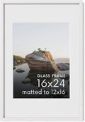 HAUS AND HUES 16x24 Picture Frame with Real Glass and White American Oak Matted to 12x16 - Oak 16x24 Frame White - Includes Vertical & Horizontal Hang - Ideal for Home, Room, Office (16x24 in, White)