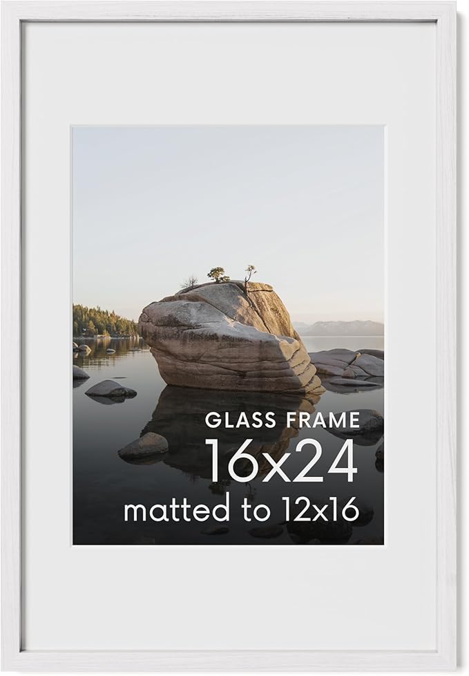 HAUS AND HUES 16x24 Picture Frame with Real Glass and White American Oak Matted to 12x16 - Oak 16x24 Frame White - Includes Vertical & Horizontal Hang - Ideal for Home, Room, Office (16x24 in, White)