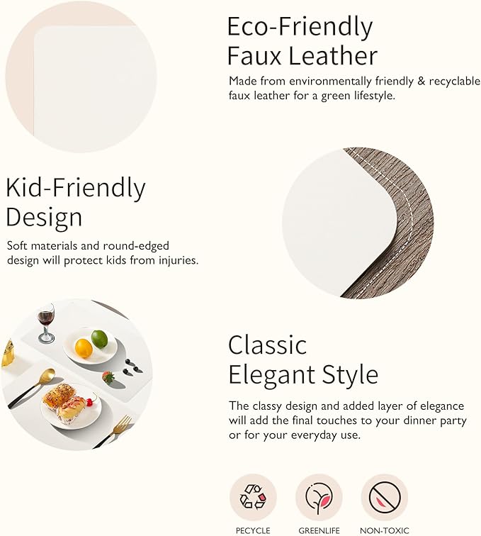 Maxpearl Faux Leather Placemats Set of 6 - Waterproof - Wipe Clean - Heat Resistant - Anti Slip Dining Table Place Mats, Suitable for Indoor & Outdoor Use, 17’’x12’’, Ivory White
