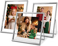 Silver Floating Picture Frames - Set of 3, for Photo Size 4×4, 4×6, 5×7, Vertical Tabletop Display, Double Glass Metal Frame for Wedding, Home or Office Desk Decoration (Silver)