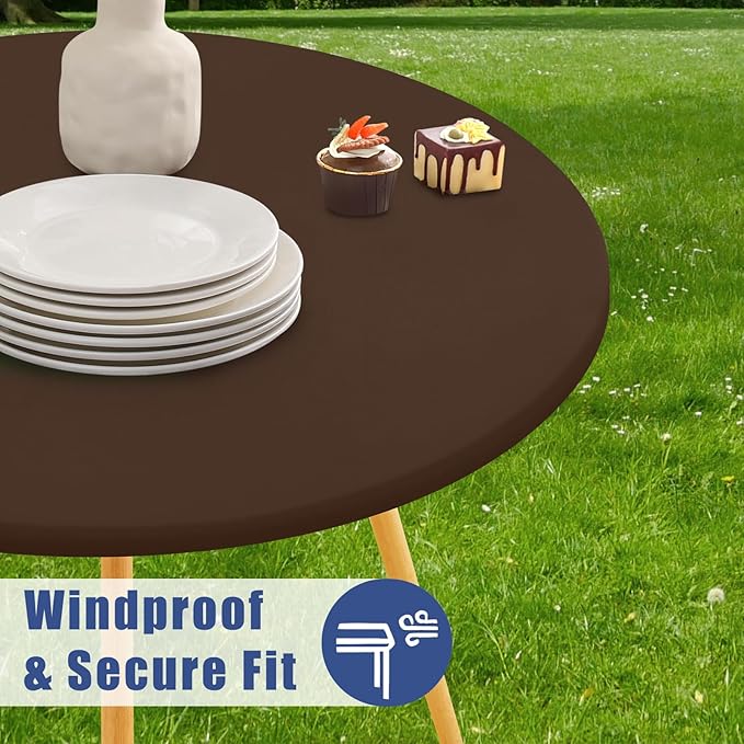 Round Spandex Tablecloth, Elastic Fitted Waterproof Tablecloths for 57"-68" Tables, Stretch Washable Picnic Table Cover for Camping, Dining, Indoor and Outdoor, Coffee