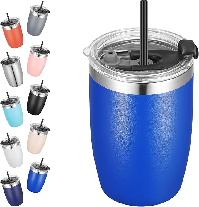 VEGOND Stainless Steel 12 oz Tumblers bulk Vacuum Insulated Double Wall Travel Tumbler with Lid and Straw Reusable Tumbler, Royal Blue 1 Pack