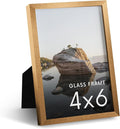 HAUS AND HUES 4x6 Picture Frame with Real Glass & Brass Premium-Grade Metal - Aluminum 4x6 Picture Frame - Includes Easel Back, Hanging Kit - Ideal for Home, Office (4x6 in, Brass)