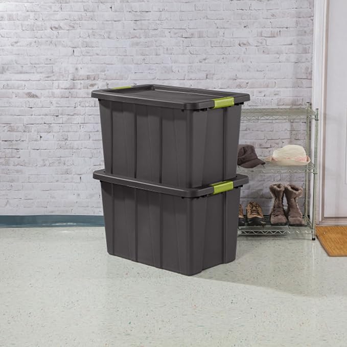 Sterilite 8-Pack Storage Bins with Lids, Heavy Duty Totes, Tuff1, 30 Gallon, Flat Gray
