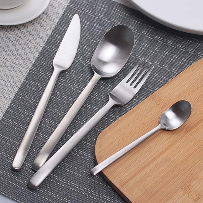 Matte Silverware Set for 6 Stainless Steel Flatware Set Light Luxury Vintage Style 24 Piece Cutlery Tableware Utensils Set Include Knives Forks and Spoons for Home Kitchen Restaurant Christmas