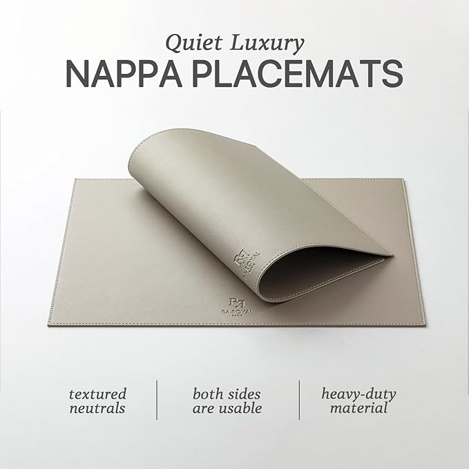 Faux Leather Placemats Set of 4 Vinyl Washable Wipeable Table Mats for Kitchen Dining Table Heat Resistant Waterproof Indoor/Outdoor Placemats Non-Slip Easy Clean Place Mats-Almond Birch