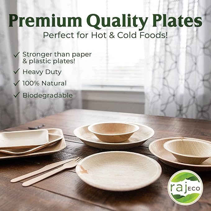 Raj Palm Leaf Plates [200-Pack] Large Square Plates like Bamboo plates Disposable, Strong, Decorative Compostable Tableware for wedding, Lunch, Dinner, Birthday, Camping, Outdoor BBQ, Picnic