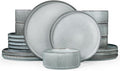 famiware Star Plates and Bowls Sets, Modern Stoneware Dinnerware Sets for 6, 18-Piece Kitchen Dish Set - Chip and Scratch Resistant, Microwave and Dishwasher Safe Tableware, Smoky Blue