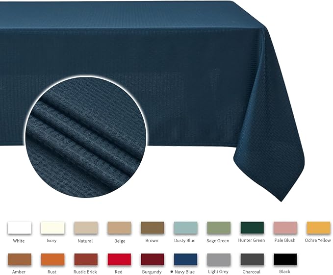 maxmill Square Jacquard Tablecloth Waterproof Spillproof Wrinkle Resistant Soft Weaved Design Table Cloth for Dinner and Party Washable Fabric Cover, Indoor Outdoor Use, 60 x 60 Inch, Navy Blue
