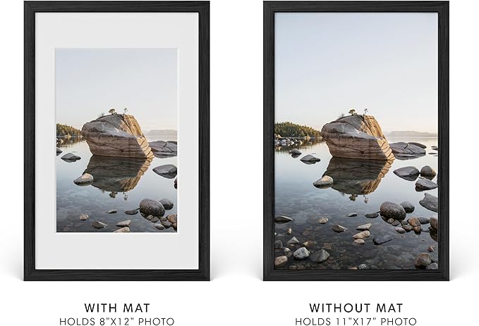 Haus and Hues 11x17 Picture Frame with Real Glass and Black American Oak Matted to 8x12 - Oak Glass Picture Frame - Includes Vertical & Horizontal Hang - Ideal for Home, Room, Office (11x17 in, Black)