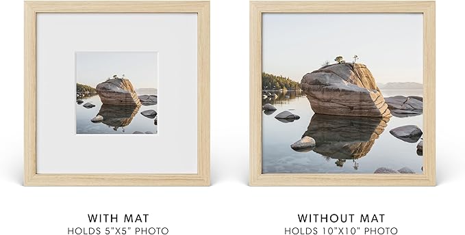 HAUS AND HUES 10x10 Picture Frame with Real Glass and Natural American Oak Matted to 5x5 - Oak 10x10 Frame With Mat - Includes Vertical & Horizontal Hang - Ideal for Home, Office (10x10 in, Natural)