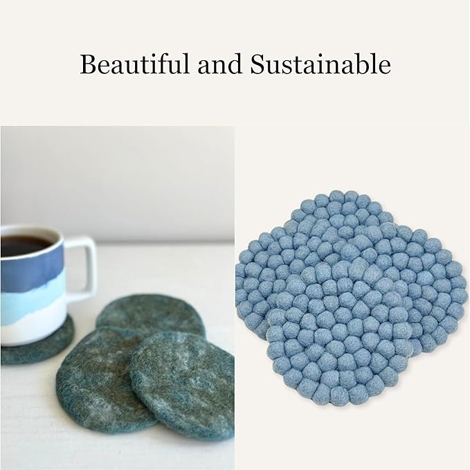 Humble Hilo Handmade Felt Coaster, 3.9 inches, Set of 4 (Green)