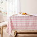 Softalker Valentines Pink Gingham Tablecloth Rectangle, Outdoor Linen Cotton Checkered Table Cloth with Tassel, Heavy Duty Wrinkle Free Plaid Table Cover for Easter Dining Spring Party - 55 x 84 Inch