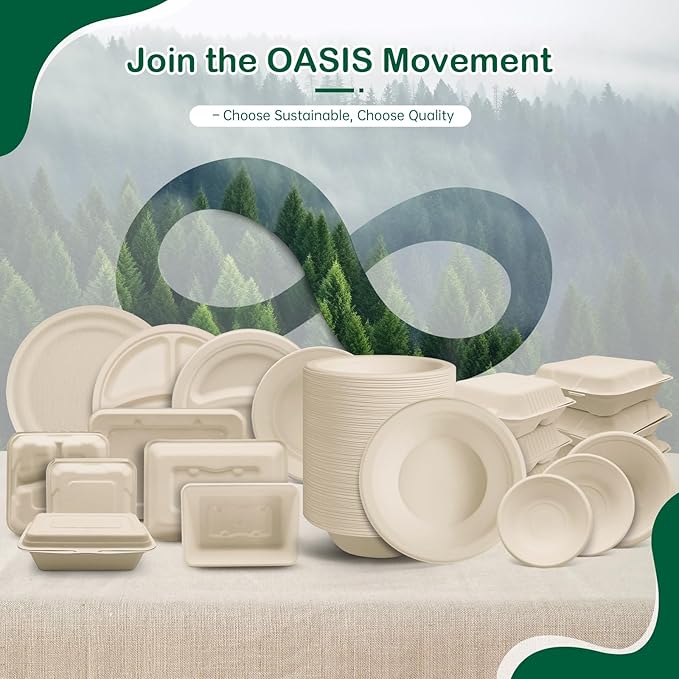 𝟭𝟲 𝗼𝘇, 𝟭𝟮𝟴-𝗣𝗮𝗰𝗸 Compostable Paper Bowls, Heavy-Duty Biodegradable Disposable Bowls Made from Bagasse, Eco-Friendly, Microwave & Freezer Safe (Natural)