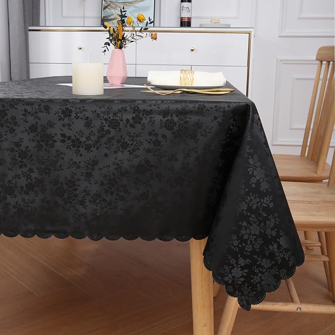 Smiry Rectangle Table Cloth, Waterproof Heavy Duty Vinyl Tablecloths, Wipeable Washable Table Cover for Kitchen and Dining Room (Black, 54" X 108")
