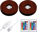 2 Pcs Light LED Base Wood LED Display Base for Glass Art Valentine Decor Crystal Acrylic Resin, 16 Colored USB Light with Remote Wooden Round Lamp Stand for 3D Crystal Ball Room Home Decor(Walnut)