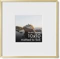 HAUS AND HUES 10x10 Picture Frame with Real Glass & Gold Premium-Grade Metal Matted to 5x5 - Aluminum 10x10 Frame - Includes Hanging Kit - Ideal for Home, Office (10x10 in, Gold)