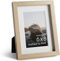 HAUS AND HUES 6x8 Picture Frame with Real Glass and Natural Oak Matted to 4x6 - Oak Glass Photo Frame - Includes American Oak, Easel Back, Vertical Hang - Ideal for Home, Office (6x8 in, Natural)
