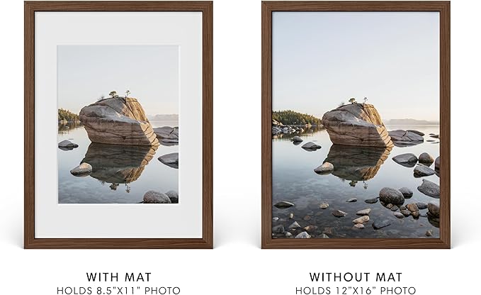 HAUS AND HUES 12x16 Picture Frame with Real Glass & Walnut American Oak Matted to 8.5x11 - Oak 12x16 Frame Wood - Includes Vertical & Horizontal Hang - Ideal for Home, Room, Office (12x16 in, Walnut)