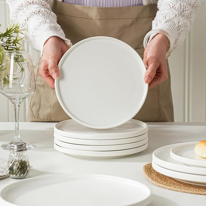 6 Piece Ceramic Dinnerware Set for 2, Modern Minimalist Stoneware Dinner Plates and Bowls, Microwave Safe, Dishwasher Safe, Versatile for All Seasons, Matte White