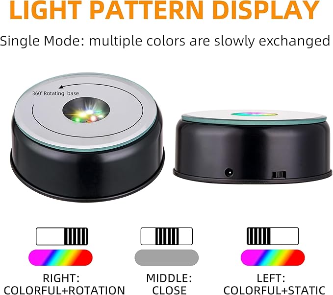 EUSTUMA Rotating LED Display Base Colorful Light Crystal Display Base Stand,Lighted Up Stand Color Changing Small LED for 3D Glass Crystal Art,Holiday Party Decoration. (B-Black-Multicolor)