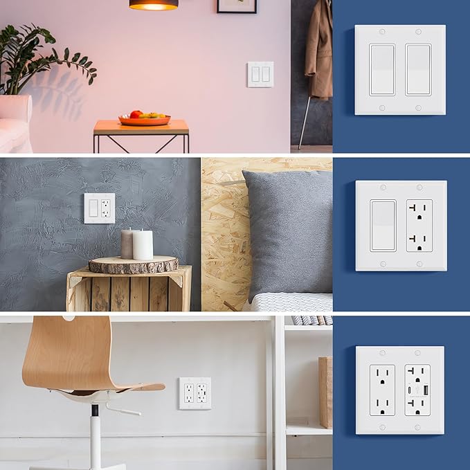 AIDA 2-Gang Decorative Wall Plates, Standard Size 4.53" H x 4.57" L, Unbreakable Thermoplastic, UL Listed - 1 Pack, Glossy White for Outlets & Switches