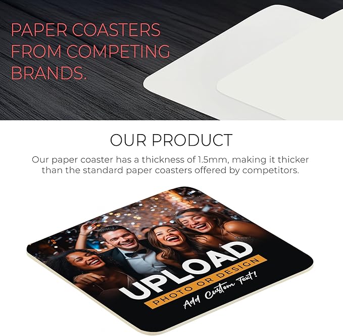 40 Pack Personalized Drink Coasters, Custom Cardboard Coasters with Photo and Text, Design Your Own Coaster for Events, Parties, Bars, and Unique Gifts, 3.95" Round, Design 7