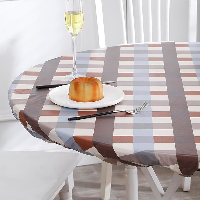 Walrus Round Vinyl Fitted Tablecloth with Flannel Backing Elastic Edge Design Table Cover Waterproof Oil-Proof PVC Table Cloth Stain-Resistant Best for 32"-36" Round